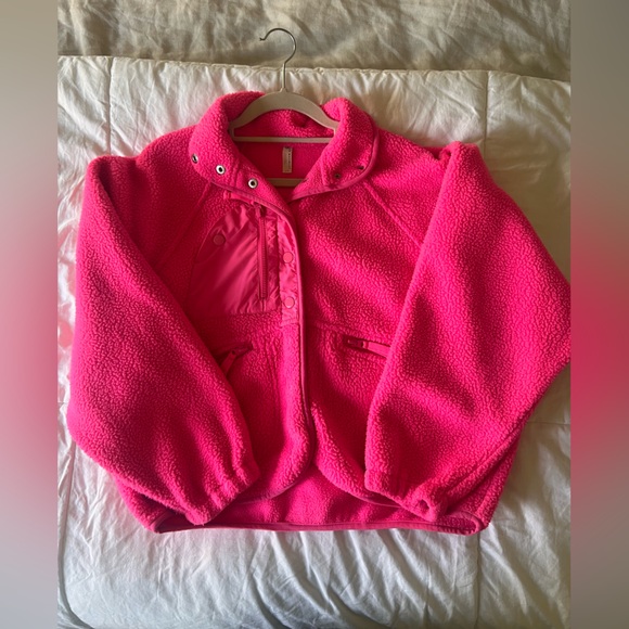 Free People Hit The Slopes Fleece Jacket in Neon Pink XS - Picture 2 of 2